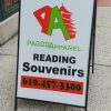 Pagoda Apparel logo Sidewalk sign outsidein from of the store on Cherry Street in Reading PA