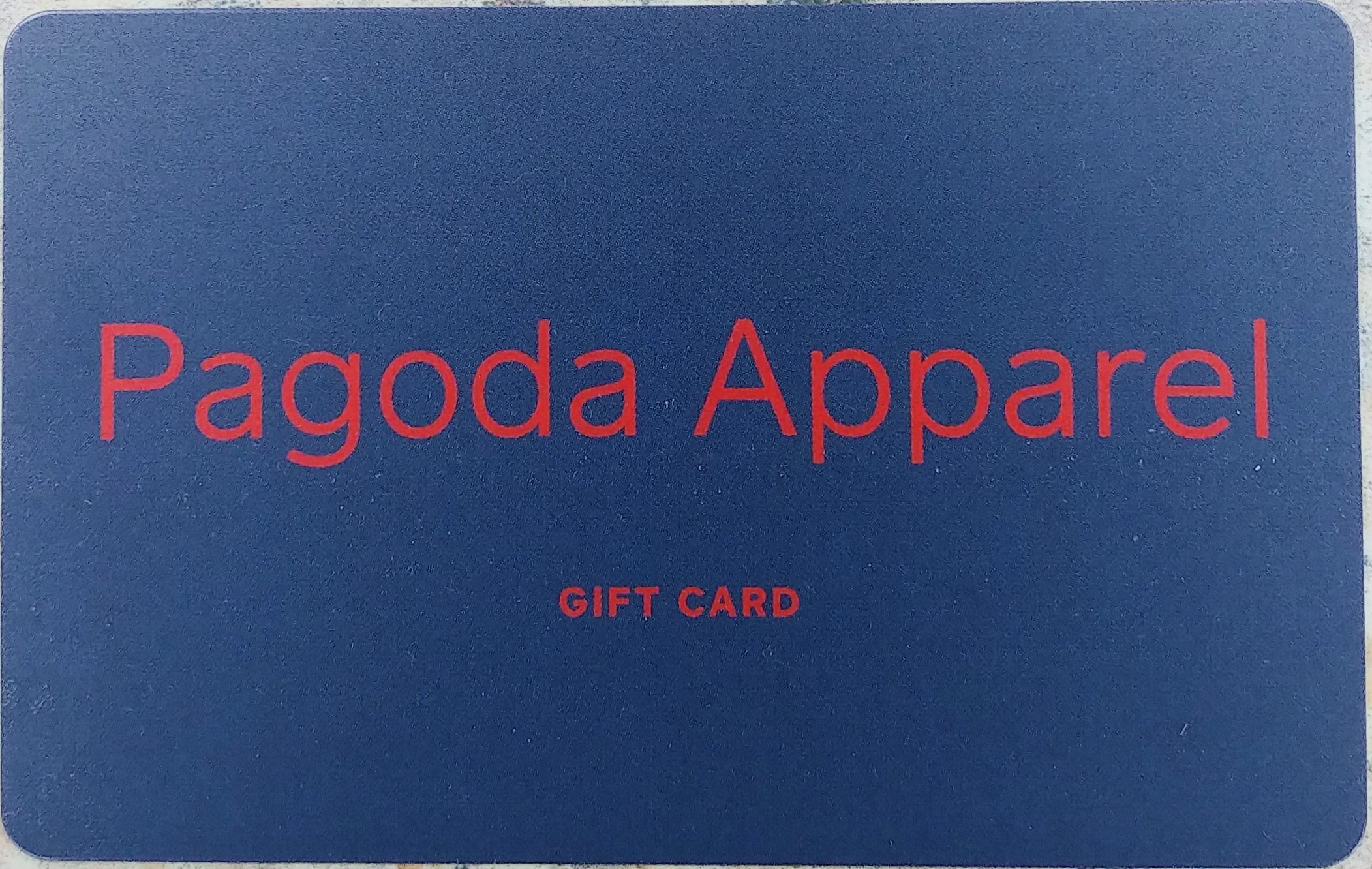 Pagoda Apparel Gift Card Navy Blue Rectangular gift Card with Pagoda Apparel printed in Red